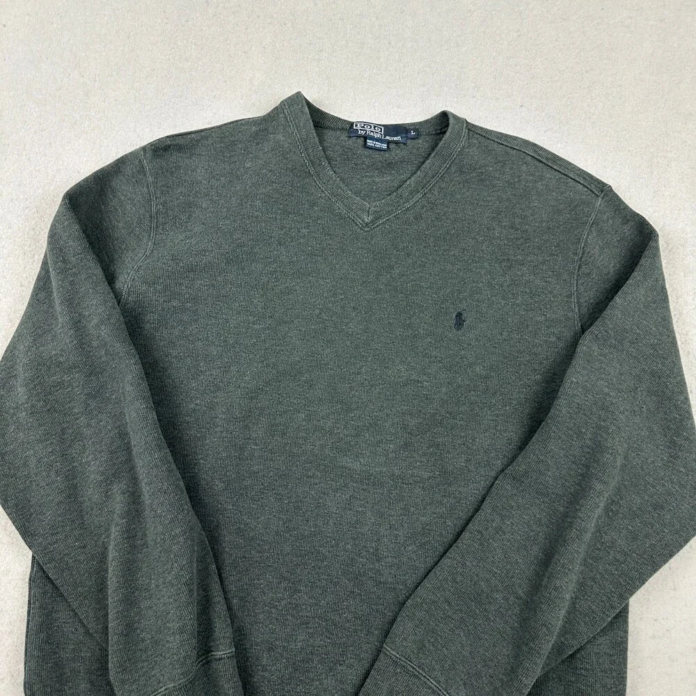 Vintage Polo Ralph Lauren Sweater Men Large Gray Crewneck Pullover Pony Cotton *